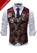 Men's Metallic Printed Vest Red-Gold