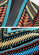 Smoking homme bleu et or à motifs géométriques brodés