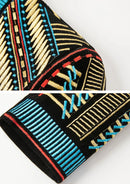 Smoking homme bleu et or à motifs géométriques brodés