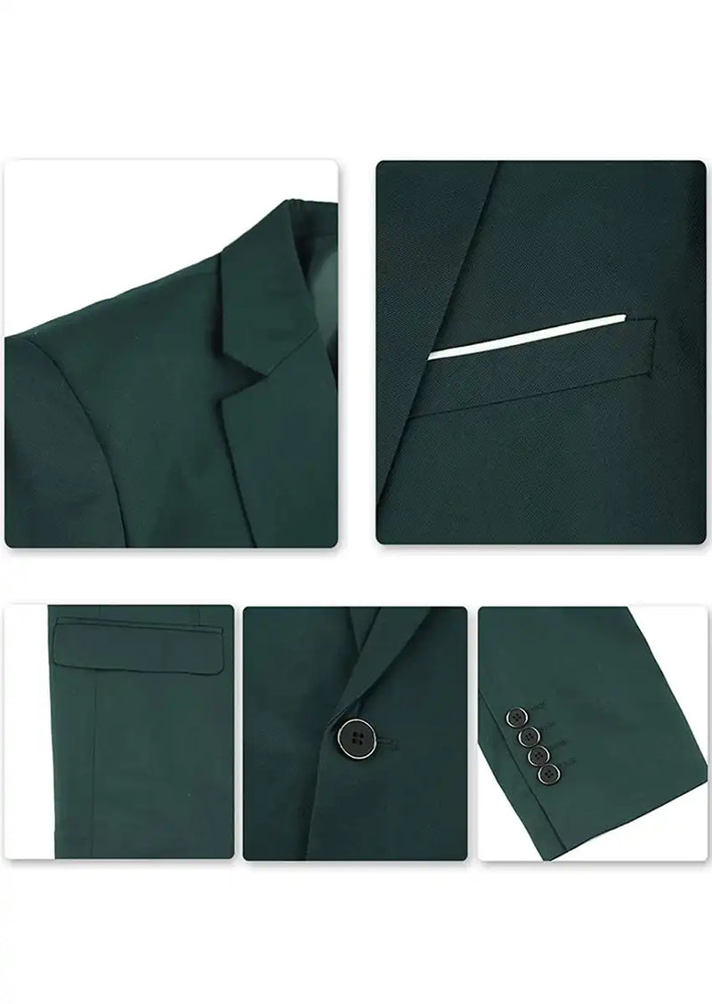 Traje verde oscuro de 3 piezas para hombre, elegante, de un solo botón