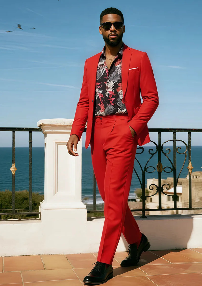Men's 3-Piece Stylish One Button Red Suit
