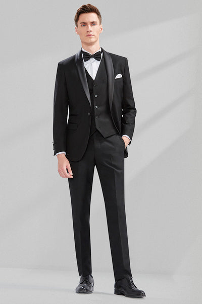 Men's 3-Piece Classic Groom Dresses Elegant Black Groomsmen Suit