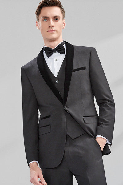 Men's 3-Piece Classic Groom Dresses Elegant Dark Gray Groomsmen Suit