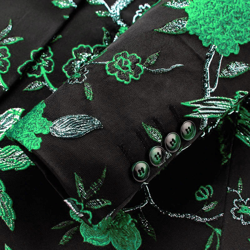 Men's 2-Piece Forest Green Tuxedo Embroided Bird and Flower