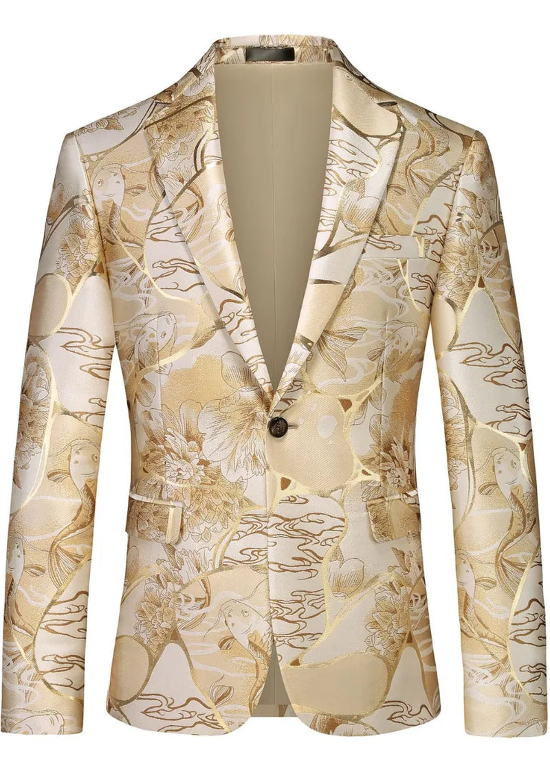 Men's Slim-Fit Painted Buckle Jacquard Champagne Blazer