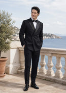 Black Satin Peak Lapel Double-Breasted Tuxedo (2-Piece)