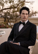 Black Satin Peak Lapel Double-Breasted Tuxedo (2-Piece)