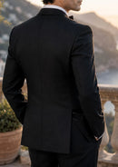 Black Satin Peak Lapel Double-Breasted Tuxedo (2-Piece)