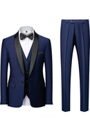 Costume de marié classique 3 pièces bleu marine pour homme
