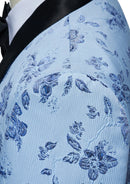 Men's 3-Piece Rose Jacquard Shawl Lapel  Blue Tuexdo