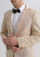 Men’s 2-Piece Linen Sparkle Gridline Champagne Suit