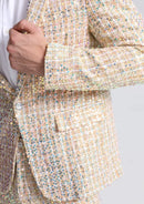 Men’s 2-Piece Linen Sparkle Gridline Champagne Suit
