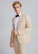 Men’s 2-Piece Linen Sparkle Gridline Champagne Suit
