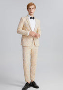 Men’s 2-Piece Linen Sparkle Gridline Champagne Suit