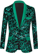 Esmoquin de lentejuelas verde esmeralda de un botón para hombre