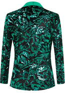 Esmoquin de lentejuelas verde esmeralda de un botón para hombre