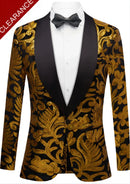 Men's Gold Sequin Floral Embroidery Shawl Collar Black Tuxedo
