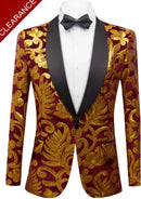 Men's Gold Sequin Floral Embroidery Shawl Collar Black Tuxedo