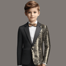 Robe noire 2 pièces à paillettes dorées et ondulations d'eau pour garçon