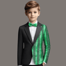 Robe 2 pièces noire à paillettes vertes et ondulations d'eau pour garçon