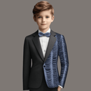 Robe noire 2 pièces à paillettes argentées et ondulations d'eau pour garçon