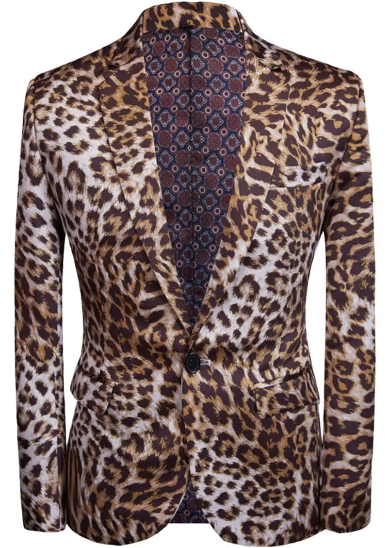 Men's 2-Piece Brown Leopard Print Suit with One Button and Notched Lapel