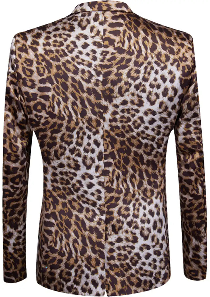 Men's 2-Piece Brown Leopard Print Suit with One Button and Notched Lapel