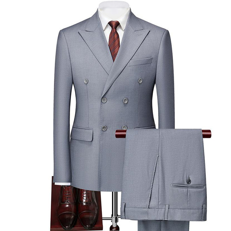Double-Breasted Light Gray Suit