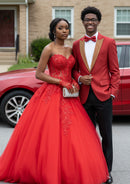 Men’s One-Button Slim Fit Red Sequin Jacket