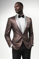 Men's Sequin Embroidered Shawl Lapel Brown Tuexdo