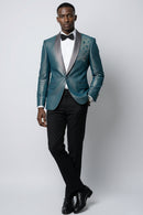 Men's Sequin Embroidered Shawl Lapel Teal blue Tuexdo