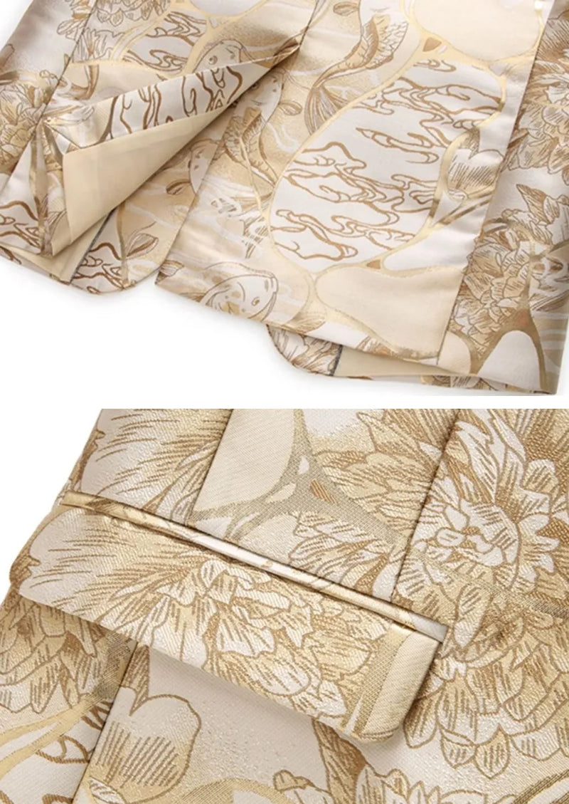 Men's Slim-Fit Painted Buckle Jacquard Champagne Blazer
