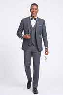 Men's 3-Piece for Groom One Button Dark Gray Suit