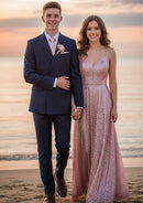 Costume 3 pièces croisé classique bleu marine pour homme