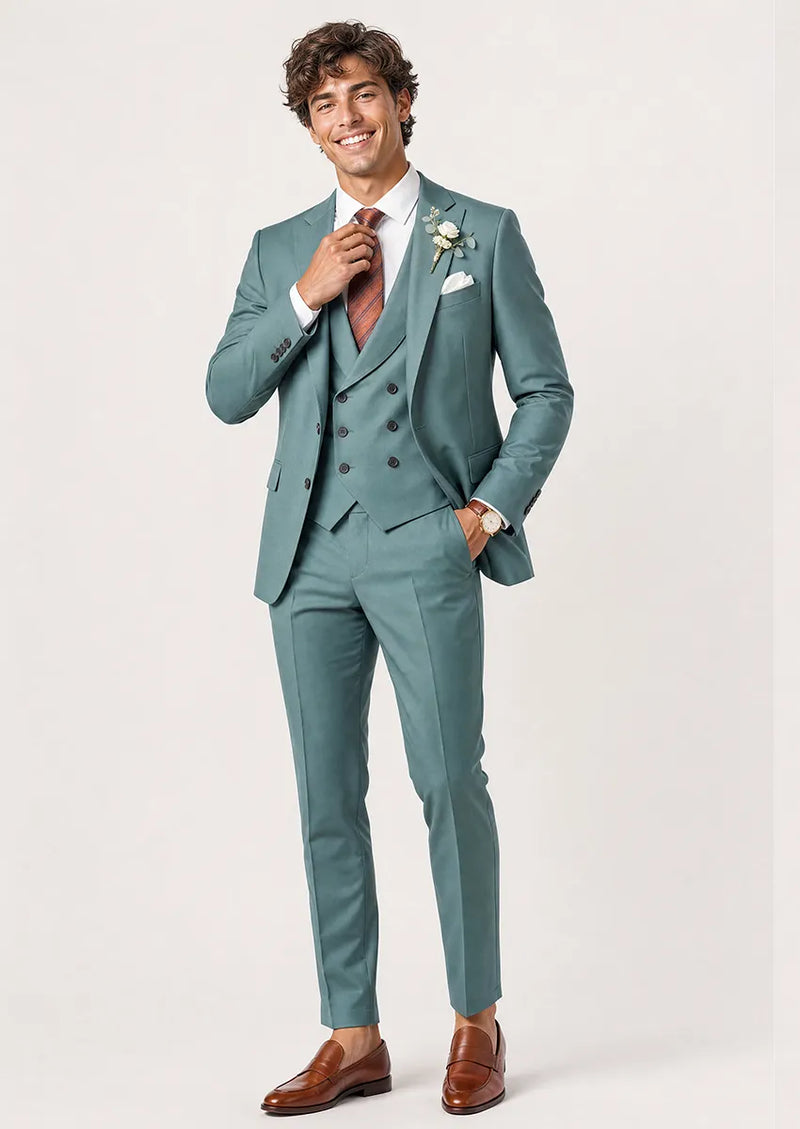 Men's Three-Piece One-Button Sage Green Wedding Suit