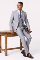 Men's Three-Piece One-Button Light Gray Business Suit