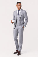 Men's Three-Piece One-Button Light Gray Business Suit