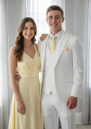 Traje de negocios blanco de tres piezas y un botón para hombre