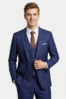 Men’s 3-Piece Slim Fit Classic Navy Subtile Plaid Suit