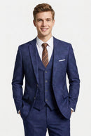 Men’s 3-Piece Slim Fit Classic Navy Subtile Plaid Suit