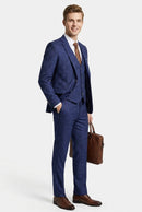 Men’s 3-Piece Slim Fit Classic Navy Subtile Plaid Suit
