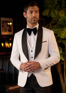Men's Shawl Collar 3-Piece Jacquard White Tuxedo