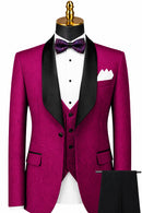 Men's Shawl Collar 3-Piece Jacquard Magenta Tuxedo