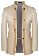 Beige suit with vest and pants on a mannequin against a white background