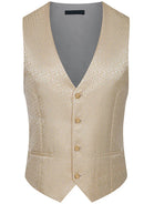 Beige suit with vest and pants on a mannequin against a white background