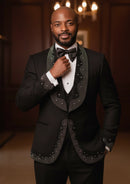 Men's Rhinestone Embellishments 3-Piece Wedding Black Tuxedo