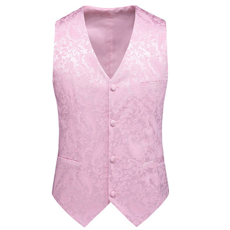 Men's 3-Piece Jacquard Peak Lapel Double Breasted Pink Tuxedo