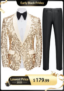 Men's 2-Piece Exquisite Shawl Lapel Floral Sequin Champagne Tuxedo