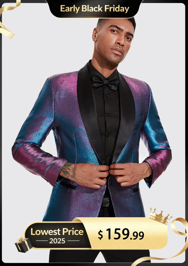 Men's 2-Piece Flashy Suit with Purple and Blue Gradient Flash