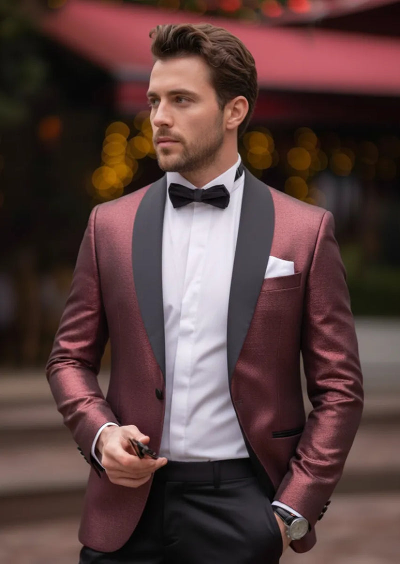 Costume 2 pièces flashy pour homme avec dégradé bordeaux